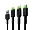 Set 3x Green Cell GC Ray USB kábel - USB -C 120cm, zelená LED, rýchle nabíjanie Ultra Charge, QC 3.0