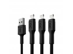 Set 3x Green Cell GC Ray USB kábel - Lightning 120cm pre iPhone, iPad, iPod, biela LED, rýchle nabíjanie