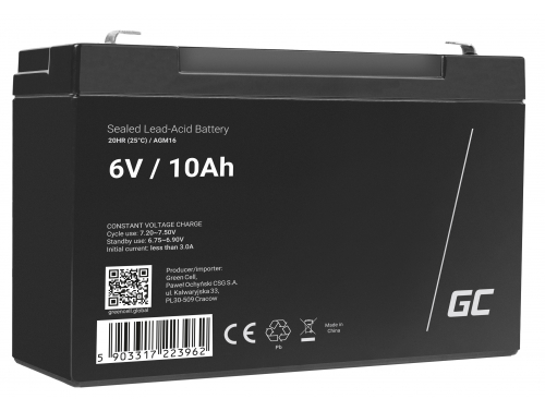 Green Cell® AGM 6V 10Ah akumulátorová bezúdržbový akumulátor hračky Výstražné systémy hračkárske vozidlo
