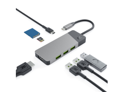 Adaptér HUB GC Connect 7v1 (3xUSB-A 3.1 HDMI 4K 60Hz USB-C PD 85W) pre Apple MacBook M1/M2 Lenovo X1, Asus ZenBook, Dell XPS