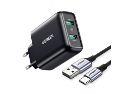 Nabíjačka USB UGREEN 18W, 2 x USB, Rýchle nabíjanie Power Delivery 3.0, Farba čierna