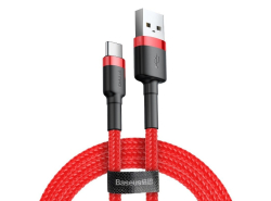 Kábel USB na USB-C Baseus Cafule 2A, 2m, Quick Charge 3.0, Prenos dát 480 Mb/s, Odolná konštrukcia, Červená farba