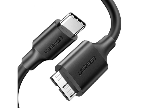 Kábel Micro-B USB - USB-C UGREEN 1 m, čierny, Rýchle prenosy dát Super Speed 3.0, Pre kameru, disk, kameru, smartfón
