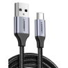 Kábel USB na USB-C UGREEN 300 cm, Rýchle nabíjanie Quick Charge 3.0, Vysoká odolnosť, Čierno-strieborná farba