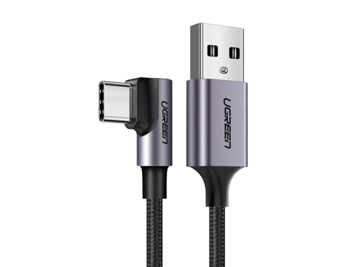 Uhlový kábel USB na USB-C UGREEN, 3A, 200 cm, Rýchle nabíjanie Quick Charge 3.0, Čierno-strieborná farba
