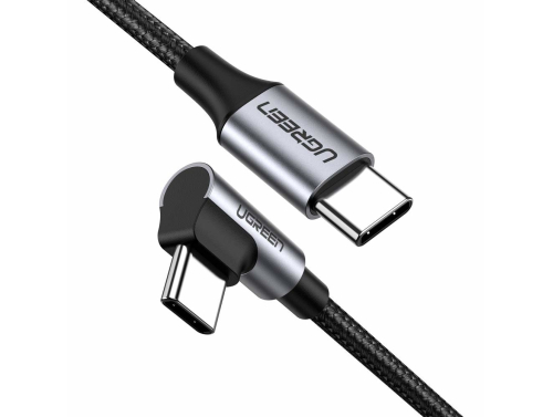 Kábel USB-C na USB-C, uhlový UGREEN US255.3A, 60W, 0,5 m (čierny)