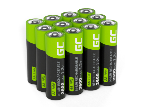 12x akumlátory AA R6 2600mAh Ni-Mh dobíjateľné batérie Green Cell