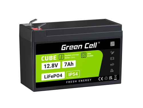 Green Cell CUBE LiFePO4 Batéria 7Ah 12.8V 89.6Wh lítium-železo-fosfát pre UPS, Poplašné systémy, Monitorovanie, Hračky