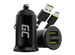 Green Cell KFZ-Ladegerät USB PowerRide Nano36 mit 2x USB-A Ultra Charge Schnellladung mit USB-C Kabel 120cm fur iPhone, Samsung
