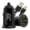 Green Cell Nabíjačka USB PowerRide Nano36, 2x USB-A, 36W s rýchlym nabíjaním Ultra Charge + LED Kábel USB-C 120cm