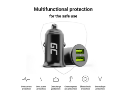 Green Cell KFZ-Ladegerät USB PowerRide Nano36 mit 2x USB-A Ultra Charge Schnellladung mit USB-C Kabel 120cm fur iPhone, Samsung