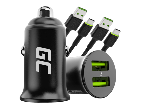 Green Cell Nabíjačka USB PowerRide Nano36, 2x USB-A, 36W s rýchlym nabíjaním Ultra Charge + 2x LED Kábel USB-C 120cm