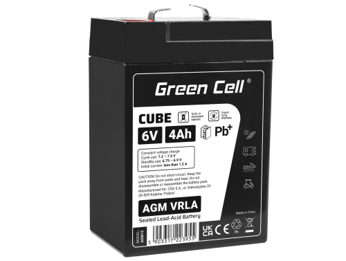 Green Cell CUBE AGM IP54 6V 4Ah akumulátorová bezúdržbový akumulátor hračky Výstražné systémy hračkárske vozidlo