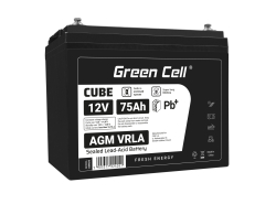 Green Cell CUBE AGM IP54 12V 75Ah akumulátorová bezúdržbový akumulátor rybarska lod obytné auto fotovoltaika