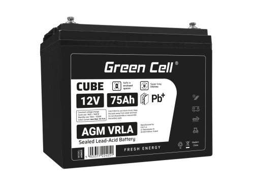 Green Cell CUBE AGM IP54 12V 75Ah akumulátorová bezúdržbový akumulátor rybarska lod obytné auto fotovoltaika