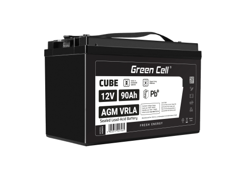 Green Cell CUBE AGM IP54 12V 90Ah akumulátorová bezúdržbový akumulátor rybarska lod obytné auto fotovoltaika