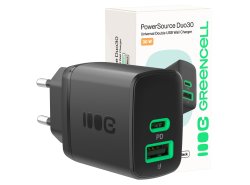 Green Cell PowerSource Duo30 nabíjačka USB/USB-C čierna, napájací adaptér 30 W s Power Delivery
