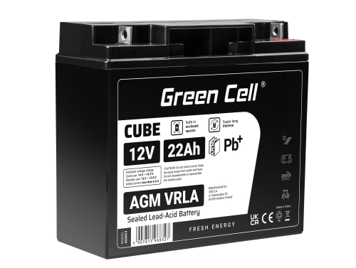 Green Cell® AGM batéria 12V 22Ah fleecová bezúdržbová olovená batéria pre kosačky na trávu, golfové vozíky, kosačky s pojazdom