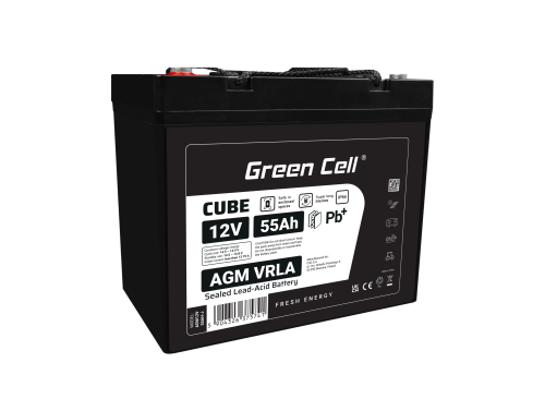 Green Cell CUBE AGM IP54 12V 55Ah akumulátorová bezúdržbový akumulátor kosačka skúter čln Traktorová kosačka