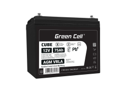 Green Cell CUBE AGM IP54 12V 75Ah akumulátorová bezúdržbový akumulátor rybarska lod obytné auto fotovoltaika