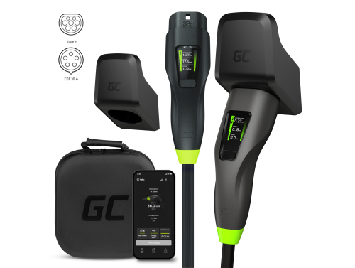 Green Cell GC Habu Mobilná EV nabíjačka 11kW 7m Typ 2 CEE 16A Wallbox s aplikáciou + Habu Holder - držiak na nabíjací kábel EV