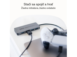 Adapter Basic HUB Greencell USB-C 4in1 (4×USB-A 3.0) – rýchly prenos do 5 Gb/s, hliníkový kryt
