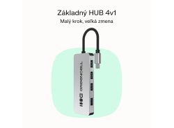 Adapter Basic HUB Greencell USB-C 4in1 (4×USB-A 3.0) – rýchly prenos do 5 Gb/s, hliníkový kryt