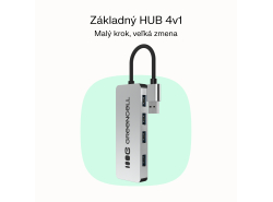 Adapter Basic HUB Greencell USB-A 4in1 (4×USB 3.0) – rýchly prenos do 5 Gb/s, hliníková skrinka