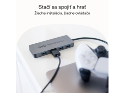 Adapter Basic HUB Greencell USB-A 4in1 (4×USB 3.0) – rýchly prenos do 5 Gb/s, hliníková skrinka
