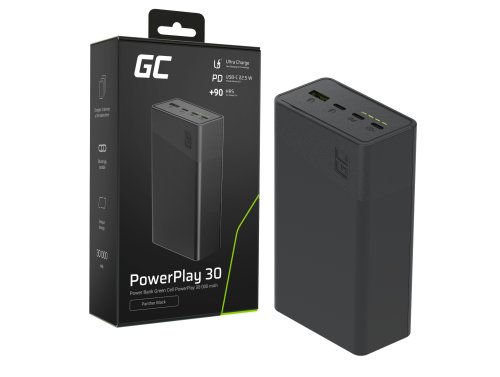 Greencell PowerPlay 30 - čierny powerbank s výkonom 30 000mAh, 22,5W, 4 porty