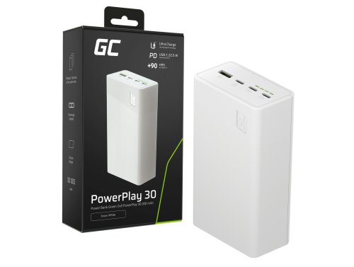 Greencell PowerPlay 30 - biely powerbank s kapacitou 30 000mAh, 22,5W, 4 porty