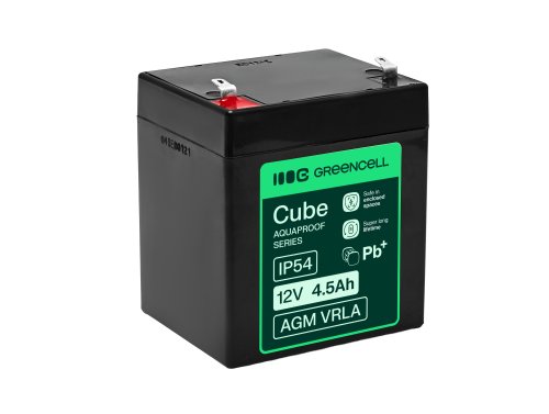 Greencell AGM VRLA 12V 4.5Ah bezúdržbový akumulátor do pokladníc, hračiek, kamier (90x70x106mm)